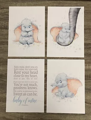 4x Disney Dumbo Baby Mine Boy Blue Nursery Picture Print Wall Art Watercolour A4 • $25