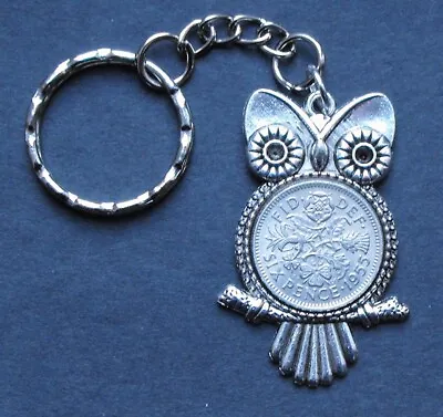 £1.95 • Buy 1955 67th Birthday Lucky Sixpence Owl Charm Key Ring Wedding Retirement Gift X 