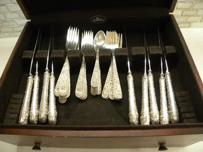 $1799.99 • Buy REPOUSSE 36 Pc Set 9 Place Settings S Kirk & Son Sterling Silver MONOS JSL