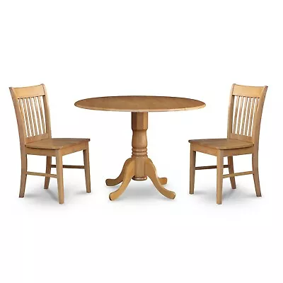 3pc Dinette Kitchen Dining Round Drop-leaf Table + 2 Wood Seat Chairs Light Oak • $390