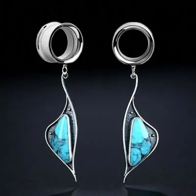 Pair Turquoise Style Stone Ear Gauges Ear Tunnels Plugs Piercings Body Jewelry • $16.37