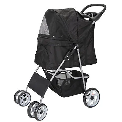 Lightweight 3/4-Wheel Pet Dog Travel Stroller Folding W/Safety Belt & Cup Holder • $53.58