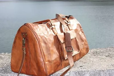 Bag Leather Travel Genuine Luggage Duffel Gym Duffle Weekend Vintage Brown New • $61.75