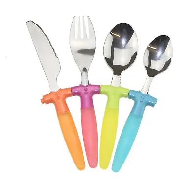 Childrens Coloured 4pc Cutlery Set (Stainless Steel) Kids Cutlery Set • £5.25