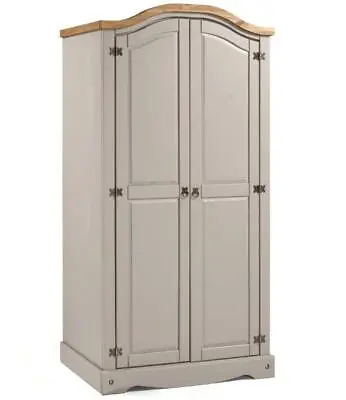 £198.99 • Buy Corona Wardrobe Grey 2 Door Arch Top Wax Solid Pine Bedroom Mercers Furniture®