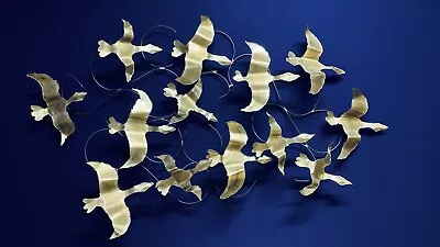 50” Mid Century Brutalist Abstract Brass Birds Flight Metal Wall Art Sculpture • $499