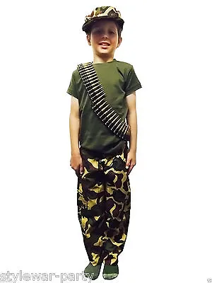 Boys Army Full Length Trousers Camouflage Trouser Cap Bullet T Shirt Or Full Set • £2.99