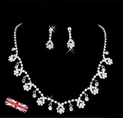 Diamante Necklace Earring Set Rhinestone Bridal Wedding Jewellery • £3.98