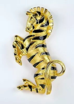 Fine Vintage 1980's Trifari Black Enamel & Gold Rearing African Zebra Brooch • $9.99