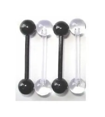 £2.99 • Buy Set Of 4 - Flexi Tongue Bars (12mm Length With 5mm Balls) - Black & Clear