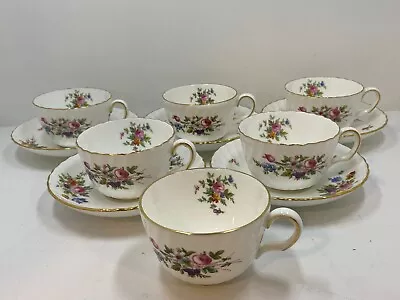 Minton Marlow England Floral Gold Trim Tea Cup Saucer Set 6 Cups 5 Saucers • $59.99