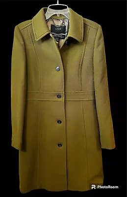 J Crew Double Cloth Metro Long Coat Women Sz 8 Green Italian Wool • $75