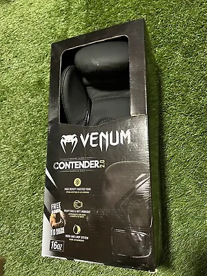 Venum Boxing Gloves Contender 2.0 16oz Hook And Loop High Density Black Gloves • $51.25