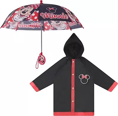 Disney Minnie Mouse Kid Umbrella With Matching Raincoat Poncho For Girls Age 2-5 • £16.08