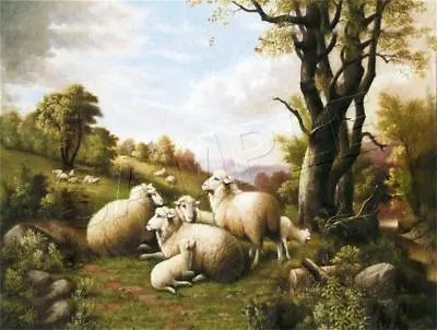VINTAGE VICTORIAN SHEEP RURAL LANDSCAPE LAMB *CANVAS* FARM ART PRINT 11  X 8.5  • $29.60