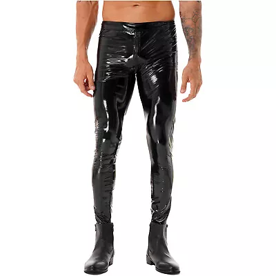 US Mens Shiny Gothic Patent Leather Leggings Punk Skinny Trousers Slim Fit Pants • $17.29