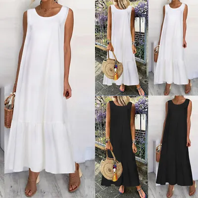 Womens Summer Casual Sleeveless Plus Size Dress Beach Party Maxi Sundress Kaftan • $13.86