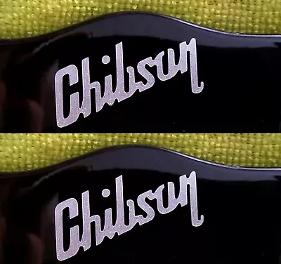 Chibson Guitar Headstock Die-Cut Metallized Decal Carbon Straked Nickel SPOOKY • $25.27