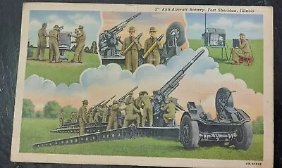 Vintage 3 Inch Anti-Aircraft Battery Fort Sheridan Illinois Postcard 1943 • $6.75