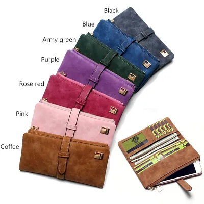 $9.99 • Buy Women Lady Suede Leather Long Wallet Card Holder Purse Handbag Fashion Clutch