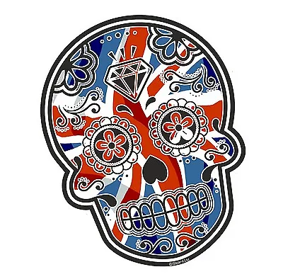 Mexican Day Of The Dead Sugar Skull & Union Jack British Flag Car Sticker Decal • £2.83