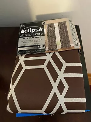 New Eclipse Phoenix Axel Geo Print Chocolate Brown Blackout Panel Pair  37x84 • $16.99