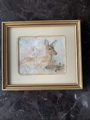 £18.50 • Buy Vintage Framed Mads Stage Watercolor Of Doe & Fawn