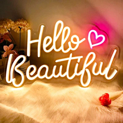 £19.67 • Buy Custom LED Neon Sign 'Hello Beautiful' Neon Sign Wall Wedding Night Light Décor