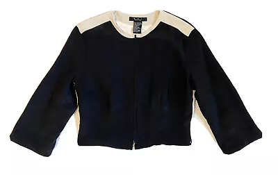 ECI New York Jacket 6 Silk Blend 3/4 Sleeve Short Black Cream Trim Lined Zip • $49.99