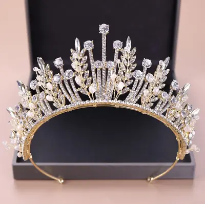£32.20 • Buy Baroque Luxury Crystal Leaf Crowns Princess Prom Pearl Veil Tiaras Headband 