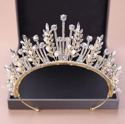 £32.20 • Buy Baroque Luxury Crystal Leaf Crowns Princess Prom Pearl Veil Tiaras Headband 