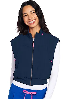 Med Couture Scrubs Women's Zip Front Cropped Vest MC501 NAVY Navy Free Ship • $44.99