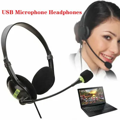 $16.59 • Buy USB Headphone With Microphone Noise Cancelling Headset For PC Desktop Gaming