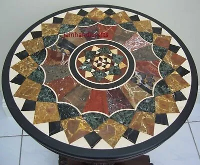 30'' Black Round Marble Coffee Table Top Inlay Malachite Mosaic Decor Antique P3 • $1377