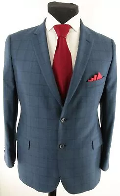 New Jos. A. Bank Men's Blue Windowpane Silk Wool Spring Summer Weight Blazer 48R • $70