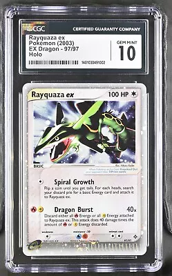 CGC 10 Pokémon 2003 Rayquaza Ex 97/97 EX Dragon Holo Ultra Rare • $20.49