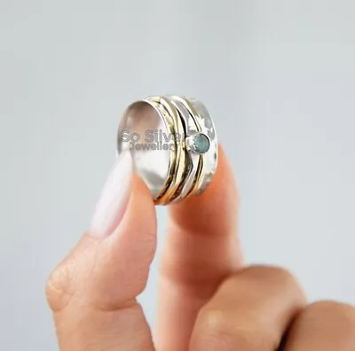 £29 • Buy Blue Topaz Silver Spinning Ring, Meditation Spinner Ring,  Anxiety Worry Ring