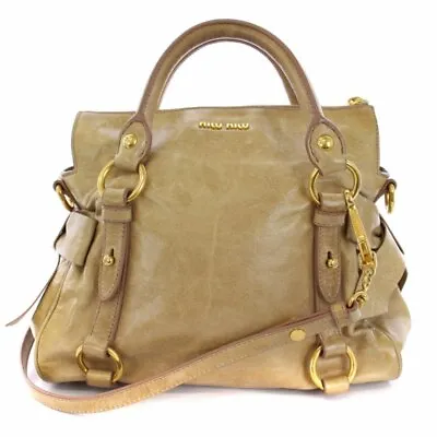 $159.52 • Buy Mew Miumiu Vitellolux Vitello Lux Shoulder Bag Handbag 2Way Leather Beige /Bm Wo