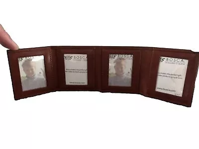 New BOSCA Cognac Leather Accessory Gift 4 Mini Photo Picture Frames Foldable • $22.50