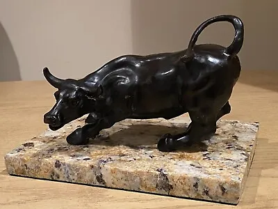 Magnificent Bronze Wall Street Bull On The Base Sculpture 8-1/4  L Plus Extras • $79.99