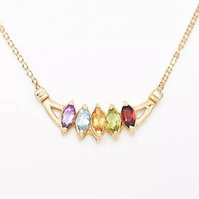 14k Yellow Gold Estate 18  Multi Colored Gemstone Necklace • $410.54