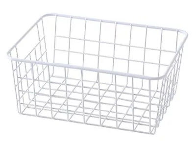 White Metal Wire Storage Basket For Freezer Kitchen Pantry Closets Bathroom Home • £8.80