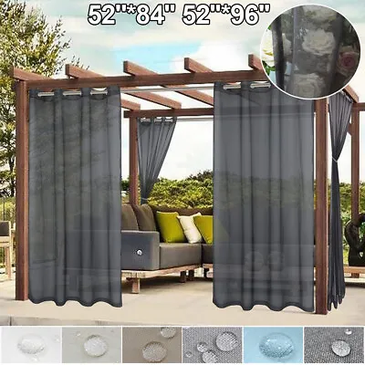 Outdoor Sheer Curtains Eyelet/Tab Top Waterproof Voile Net Garden Patio Panels • £12.47