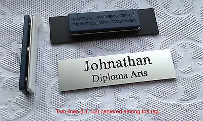 Custom Employee Name Tag - Badge Smooth Silver Magnet Attachment 2.75  X .75    • $3.59