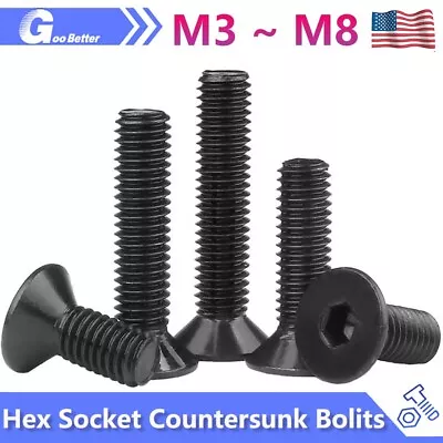 M3-M8 Socket Countersunk Screws 12.9 Steel/ Black Oxide Hex Allen Key Flat Bolts • $6.89