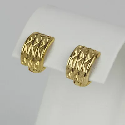 Vintage 21k Yellow Gold Zig-Zag Design Wide Hoop Earrings • $324.99