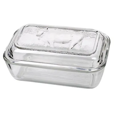 Luminarc Cow Embossed Clear Thick Glass Butter Dish With Lid 17 X 11 X 6 Cm • £11.79