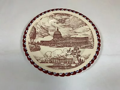 Vernon Kilns Plate  Our National Capitol  10 1/2   Red With Ribbon Edge ~ VG • $10.95