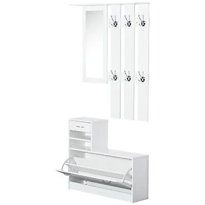 HOMCOM Entryway Organizer Shoe Storage Space Saving Mirror Chest Wardrobe Drawer • £84.99