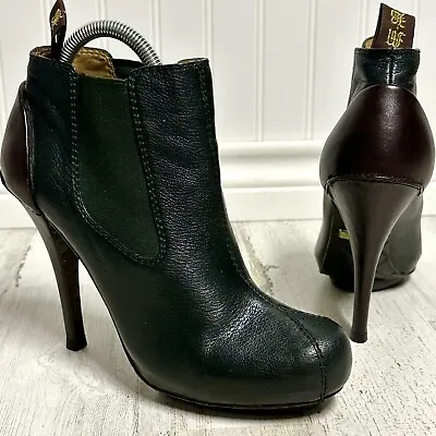 L.A.M.B. Gwen Stefani Green And Brown Leather Stiletto Ankle Booties Size 8.5 • $24.99